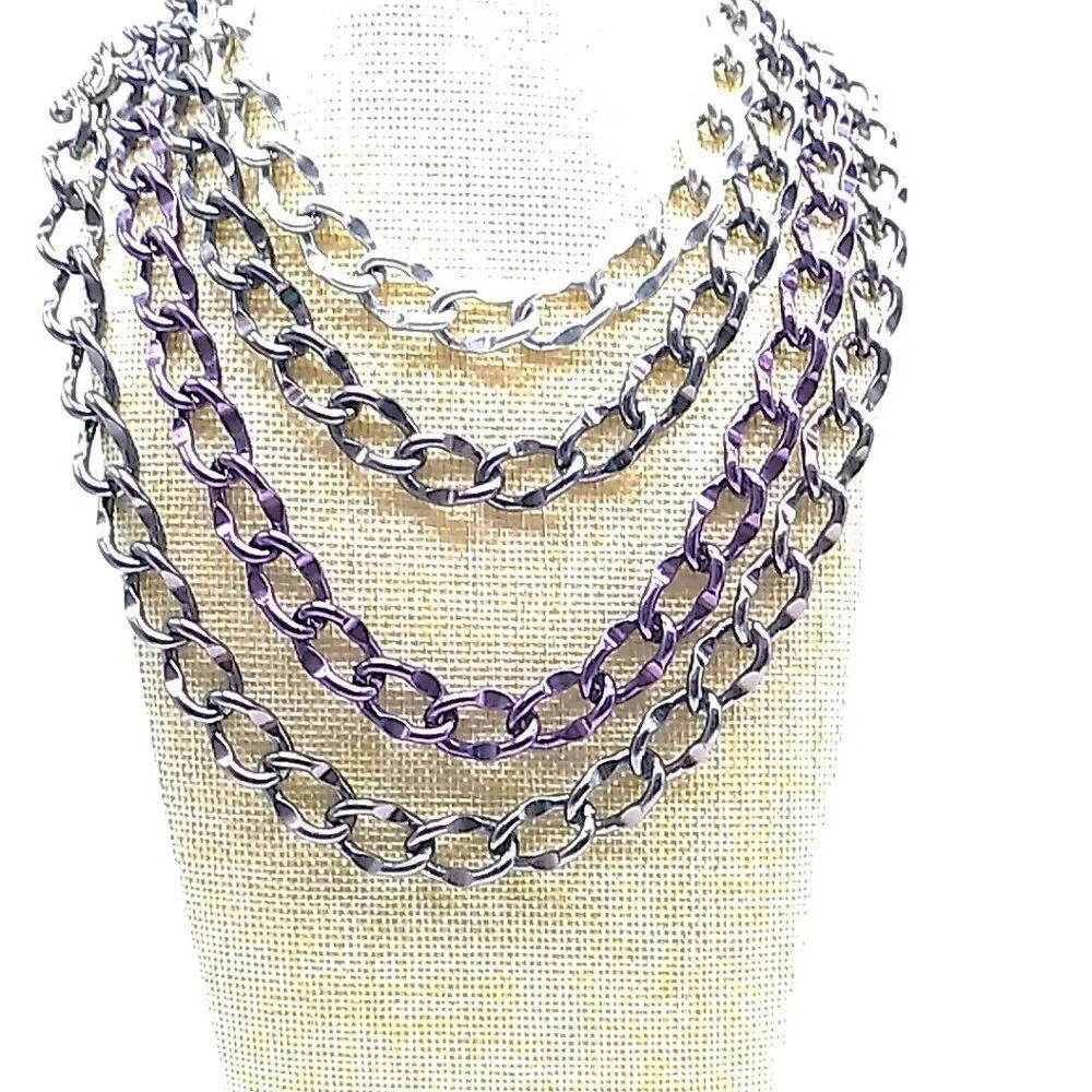 Chico's Unisex Heavy Necklace 4 Strand Metal Multi-tone Chain Link